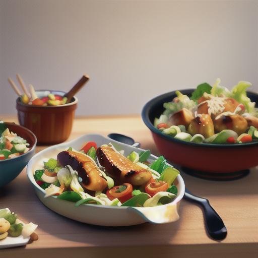 Barbecue chicken, cabbage and toasted almond salad