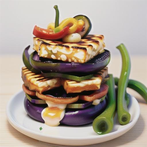 Eggplant, capsicum and haloumi stacks