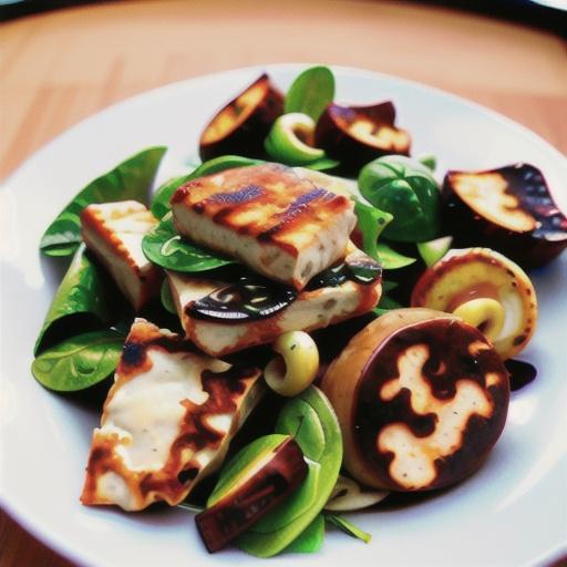 Veal with haloumi & spinach salad