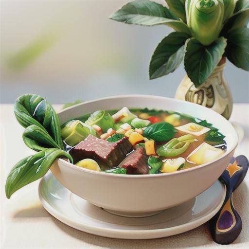 Beef and buk choy broth