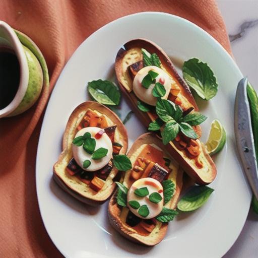 Sweet potato 'toasts' with satay sauce