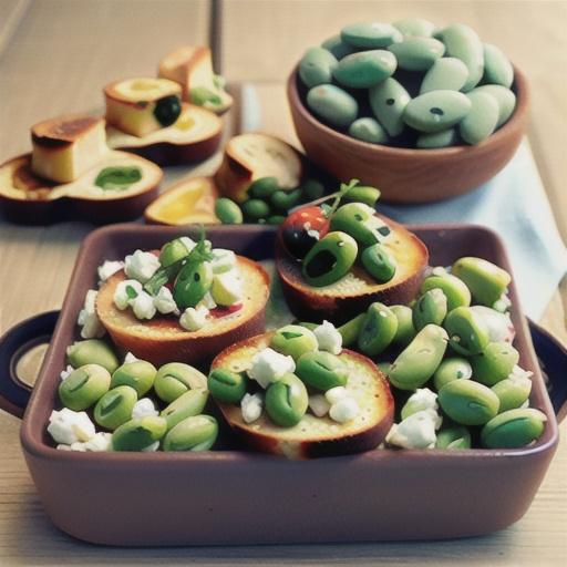 Broad beans, garlic & feta bruschetta