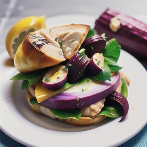 Lemon & garlic chicken with beetroot rolls