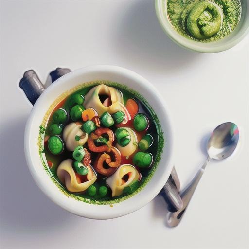 Spring Vegetable Tortellini Soup with Pesto