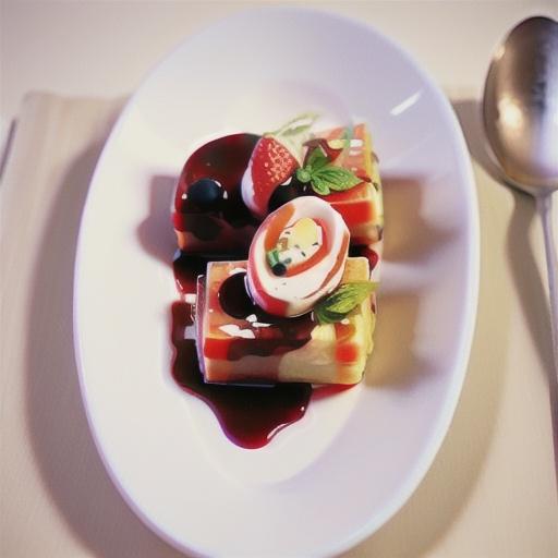 Pannacotta terrine with strawberries in red wine syrup