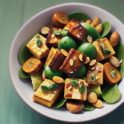Sticky miso pumpkin salad with roasted chilli almonds