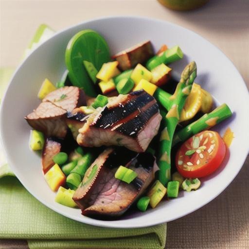 Paprika-spiced lamb with pineapple and asparagus salad