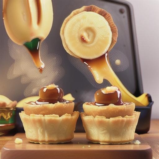 Banana filo tarts with honey caramel sauce