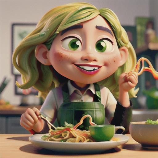 Green tea noodles with salmon and red curry sauce