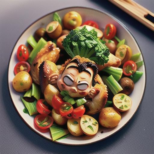 Crispy & sticky chicken thighs with squashed new potatoes & tomatoes