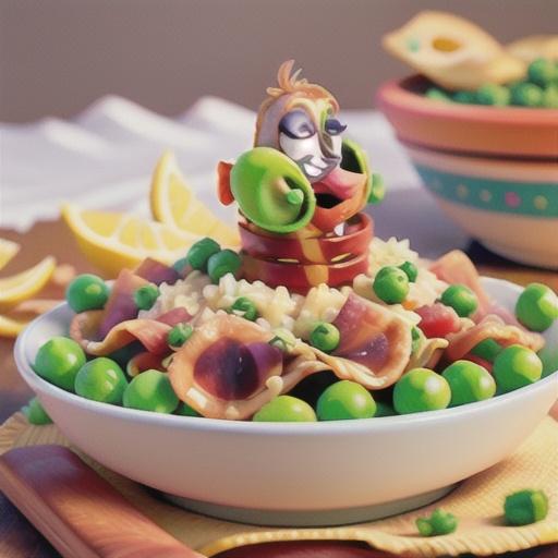 Farfalle with surprise peas, pancetta and lemon