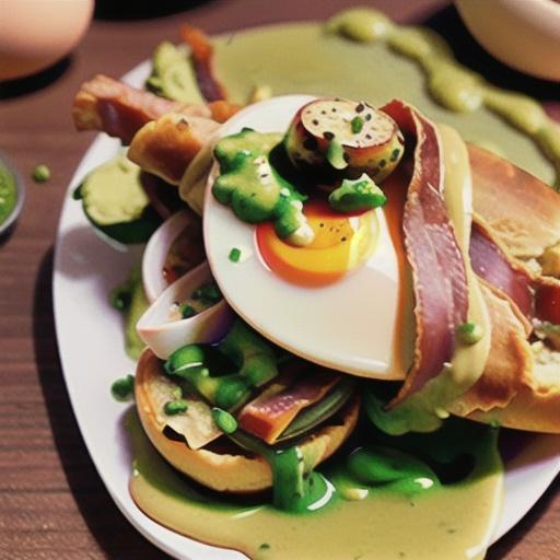 Bacon and egg rolls with green sauce
