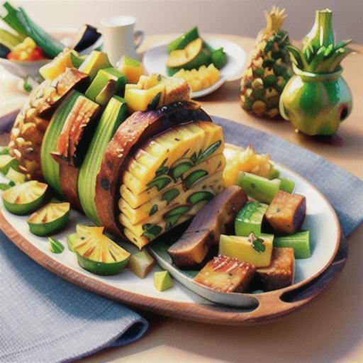 Roast pineapple and leek pork