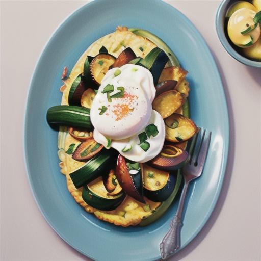 Zucchini and pumpkin fritters with poached eggs
