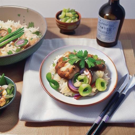 Sweet soy chicken & garlic rice with pickled vegetables