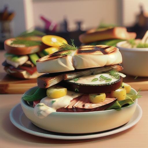 Grilled Salmon Sandwich with Dill Sauce