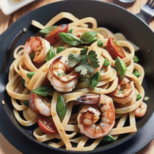 Spicy Shrimp Fettuccine with Garlic and Tomatoes
