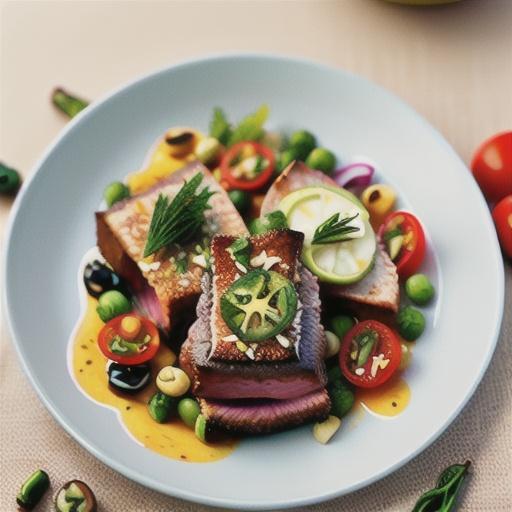 Chilli & pine nut-crusted tuna with tomato and dill salad