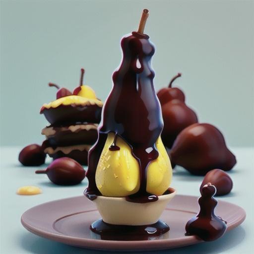 Vanilla poached pears with chocolate sauce