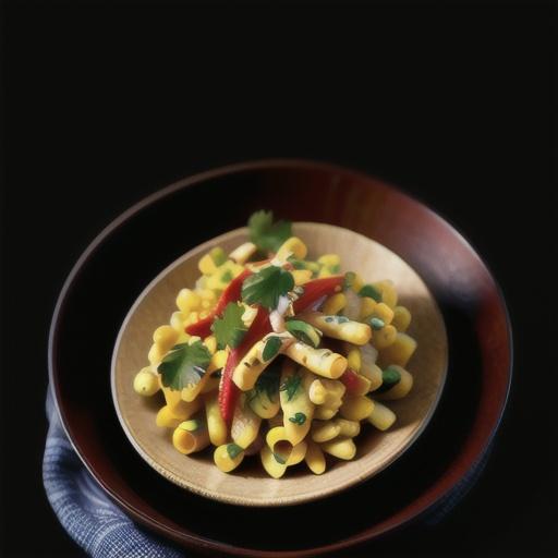 Stir-fried corn with chilli, ginger, garlic and parsley