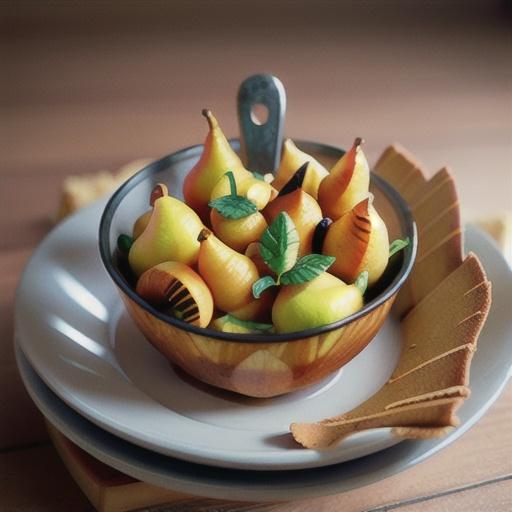 Poached cardamom pears with spiced wafers