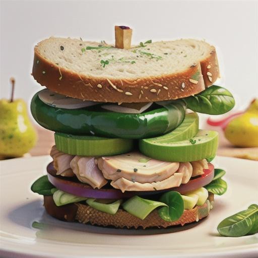Chicken, pear, spinach and celery sandwich