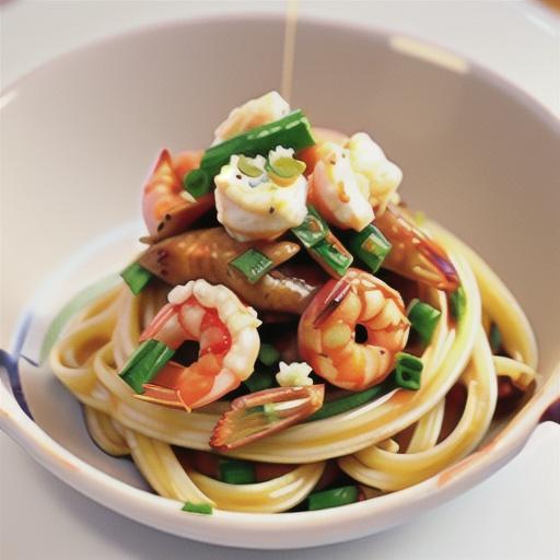 Spaghetti with prawns and feta