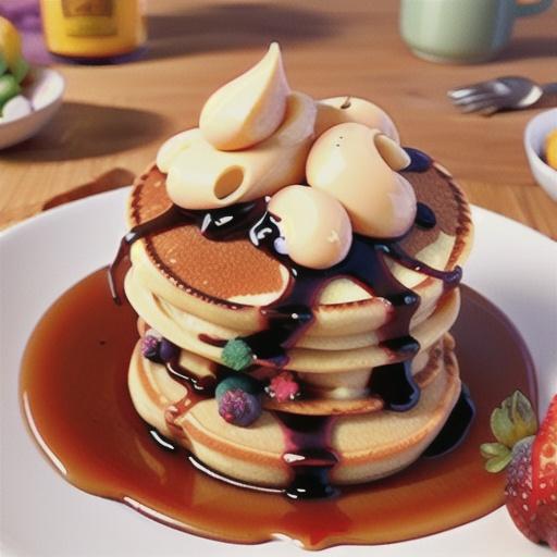 Hotcakes with vanilla, mixed berries and maple syrup