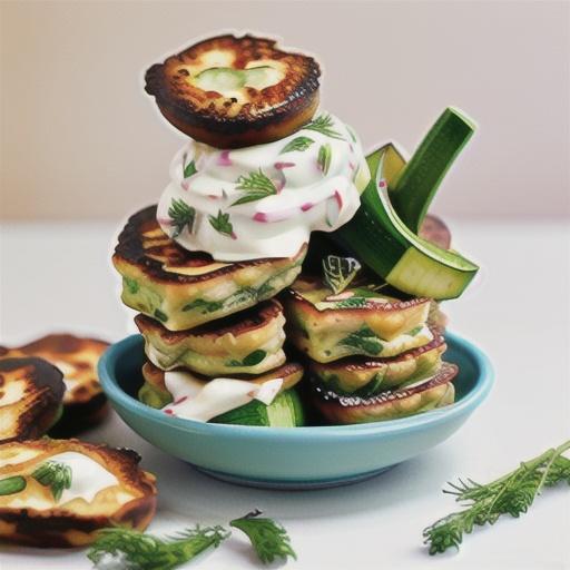 Zucchini and haloumi fritters with dill yoghurt dressing