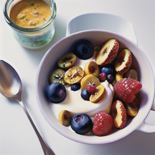 Berries in syrup on yoghurt