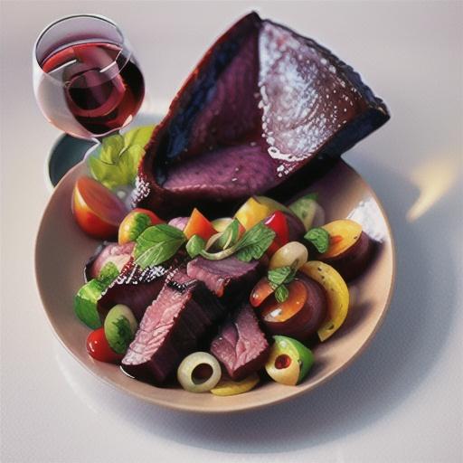 Red wine-poached beef with plum salad
