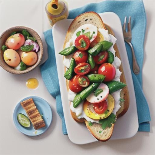 Eggs in bread with blistered tomatoes and parsley salad