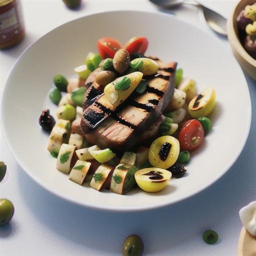 Grilled lamb with olive tapenade & apple coleslaw