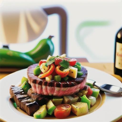 Red wine and garlic marinated steaks with warm potato salad