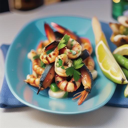 Barbecued prawns and calamari with garlic and herb butter