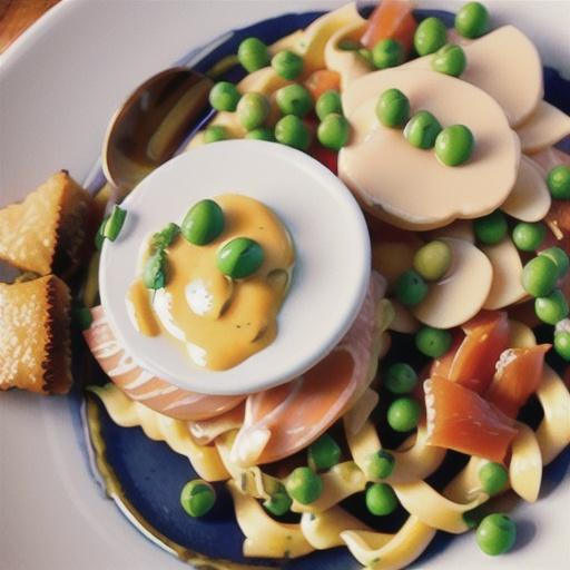 Orrecchiete with hot-smoked salmon, peas and beurre blanc sauce