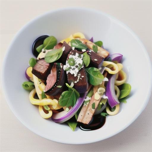 Balsamic beef and glass noodle salad with rocket and parmesan