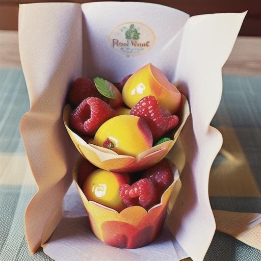 Peaches & raspberries baked in paper with almond cream