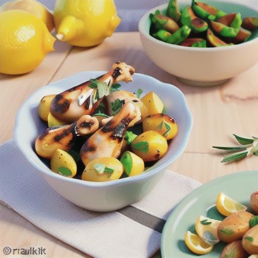 Lemon-pepper chicken drumsticks with garlic and rosemary potatoes