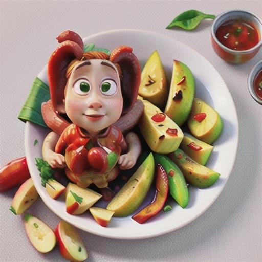 Pork chops with apple wedges and chilli plum sauce