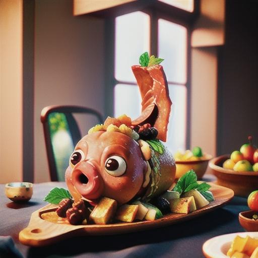 Rolled pork belly with apple and raisin stuffing