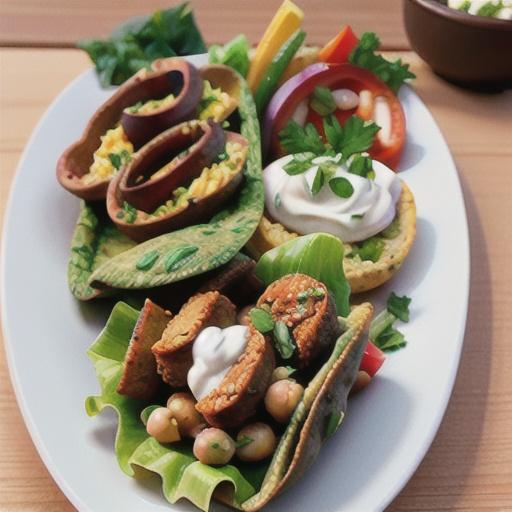 Falafel with tabouli and chickpea dip