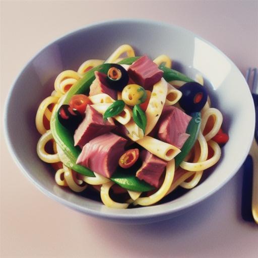 Spaghetti with tuna, cherry tomatoes, olives and capers