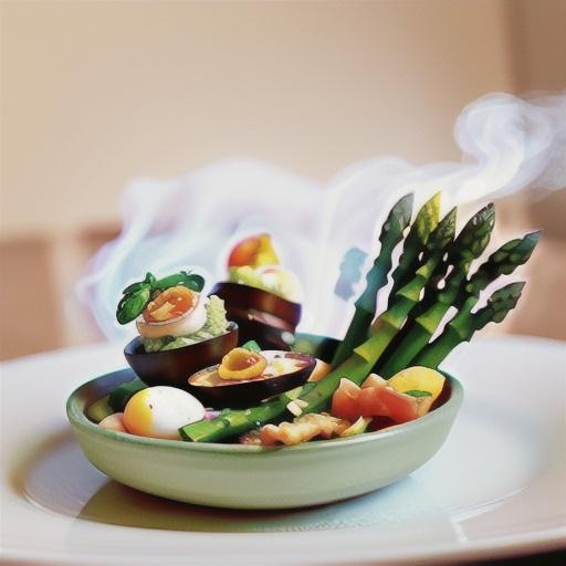 Asparagus with coddled egg and smoked-salmon soldiers