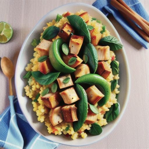 Quinoa tabouleh with garlic chicken