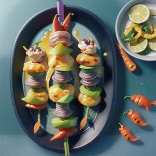 Fish kebabs with sweet chilli and lemongrass sauce