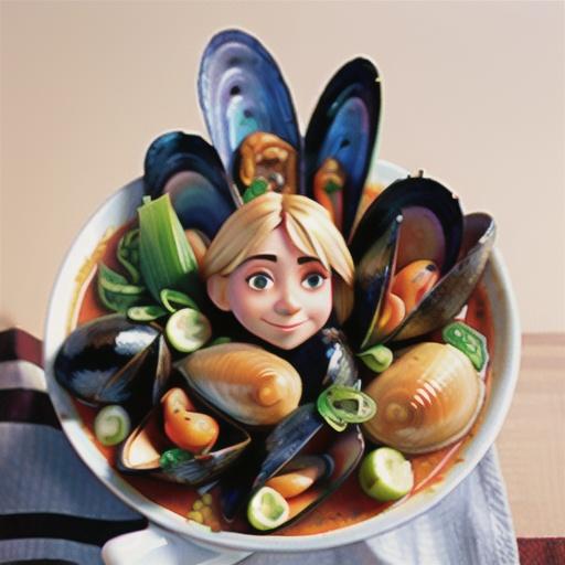 Spicy mussels with tomatoes and fennel