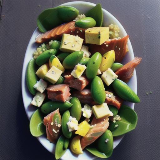 Quinoa, broad bean, salmon and feta salad recipe