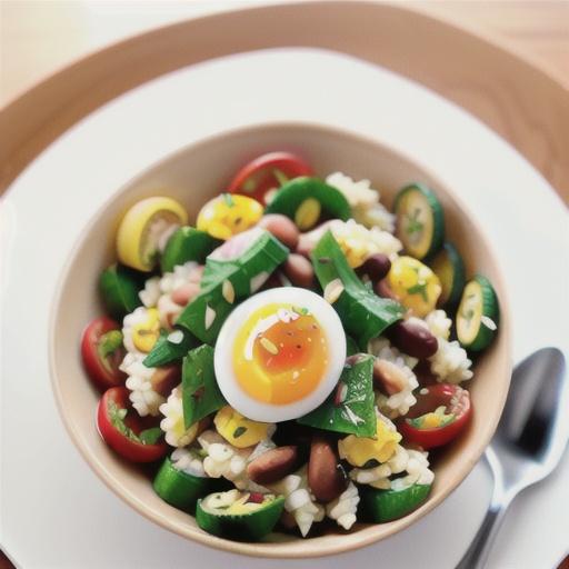 Brown rice, bean & egg salad