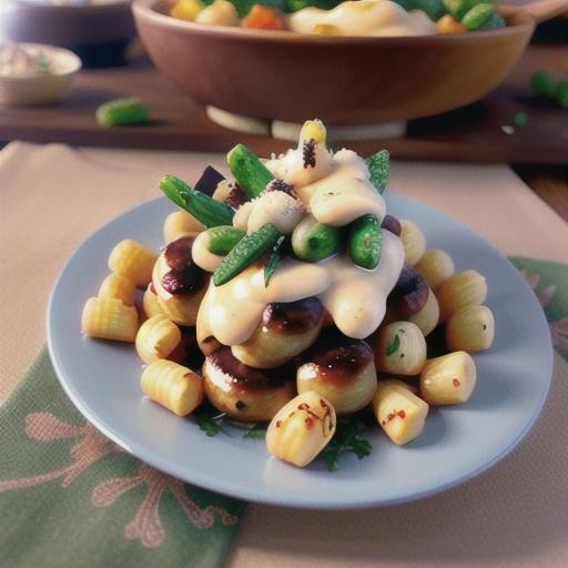 Bangers and Gnocchi with a Roasted Shallot and Cheese Sauce